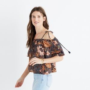 Madewell silk cold-shoulder top in sea floral